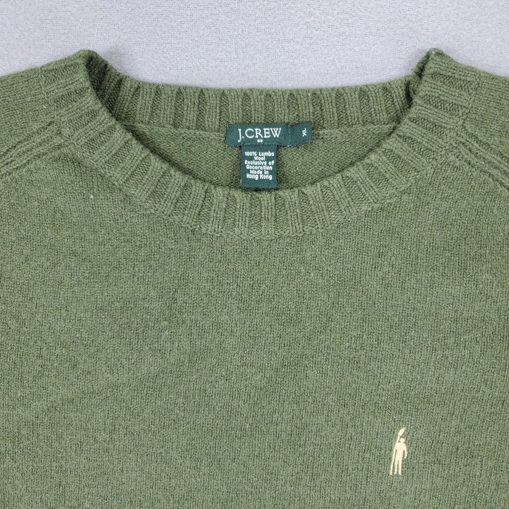 J Crew Vintage 90s Preppy Embroidered‎ Oarsman Logo Wool Sweater Size XL Green